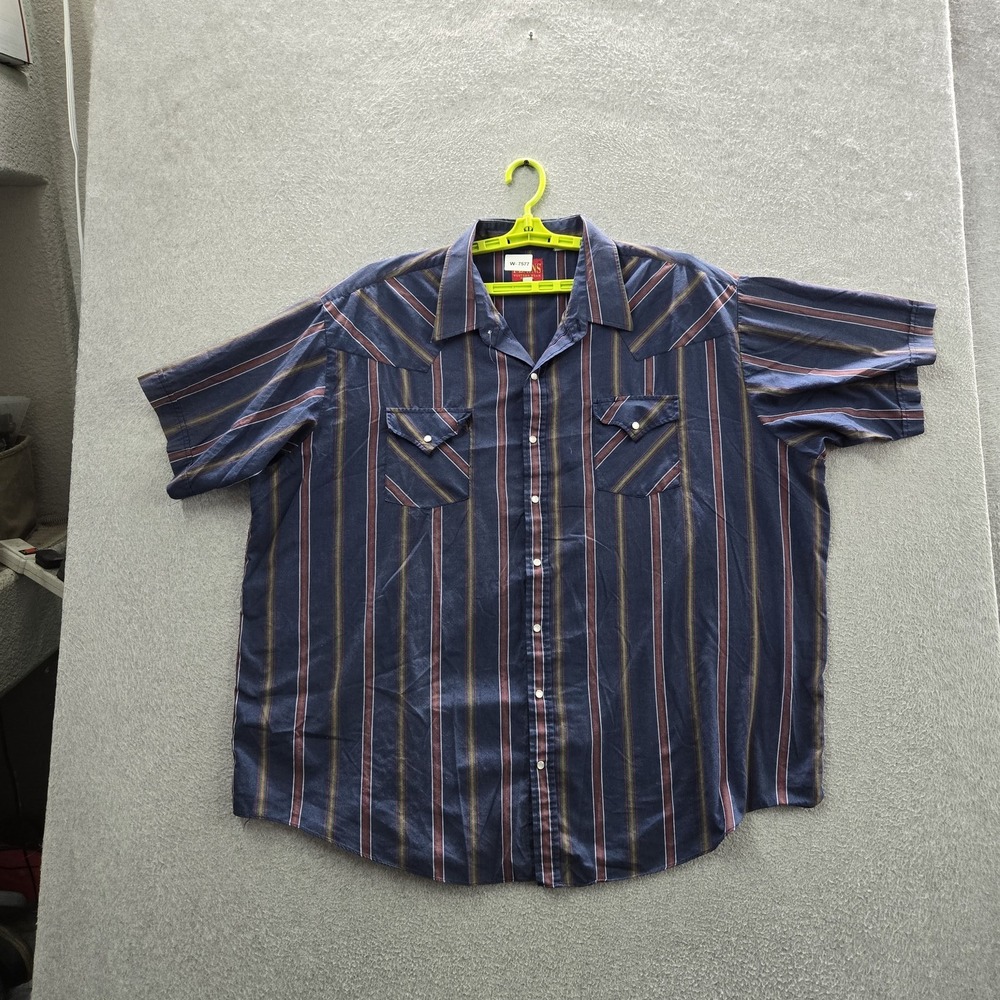 Plains Western Wear Men Button Up Shirt 3X Blue Striped Western Relaxed
